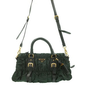 Prada Tessuto Gaufre Satchel gathered handbag Shoulder Bag Green